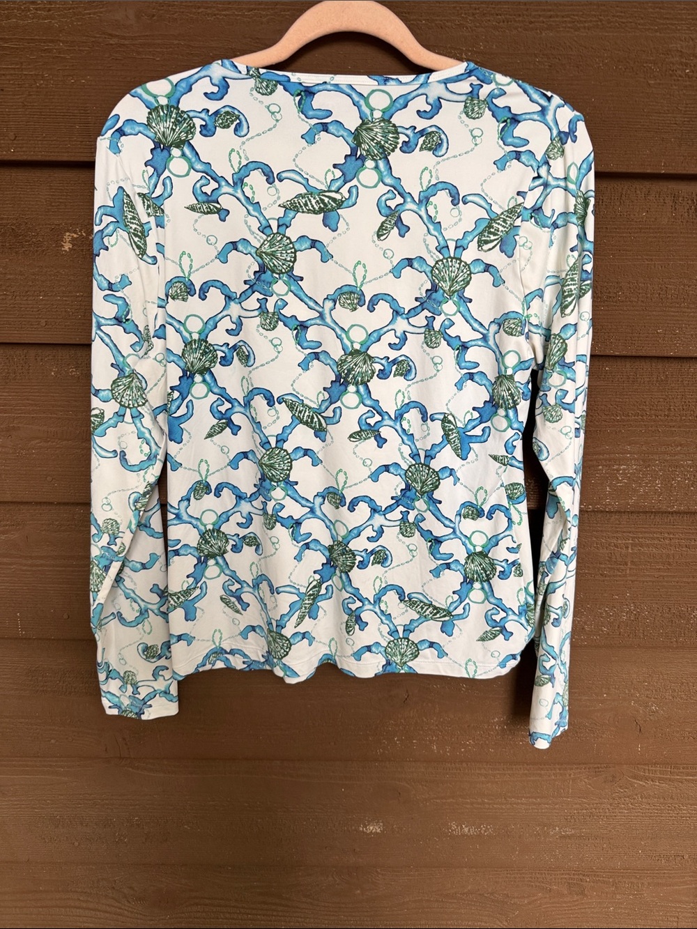 Lands' End White Long-Sleeve Rash Guard Top with Coral and shells print size M - Picture 5 of 5